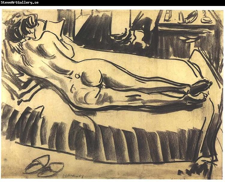 Ernst Ludwig Kirchner Reclining female nude on a couch